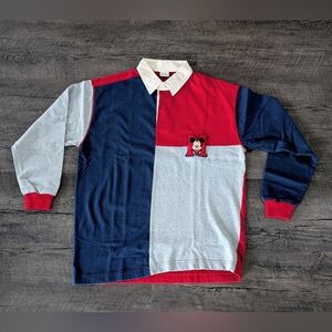 Mickey Mouse Colorblock Vintage 80’s Long Sleeve Polo Made In Italy Size Medium
